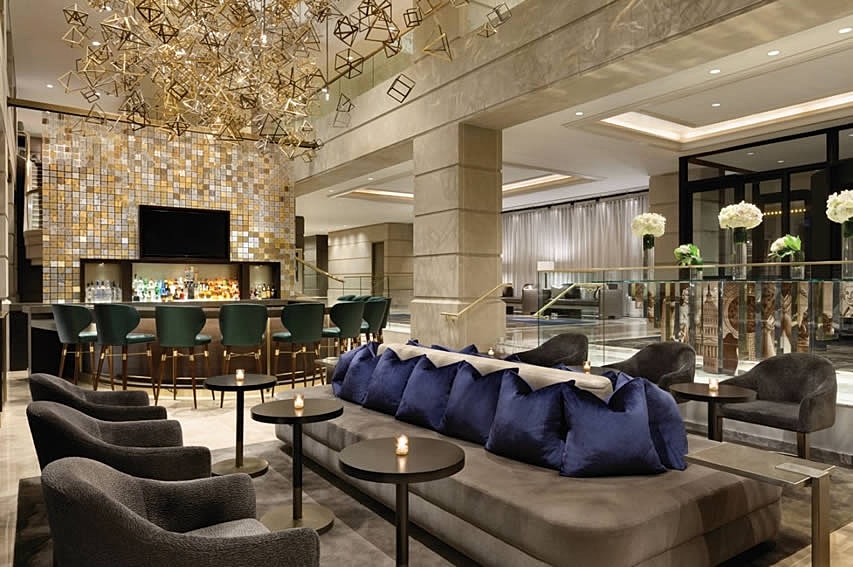 Stylish luxury lounge with elegant bar area.