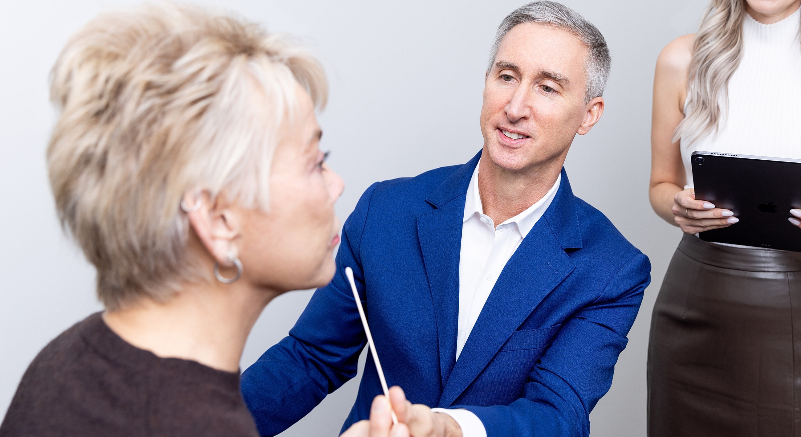 Consultation in a medical or beauty setting.