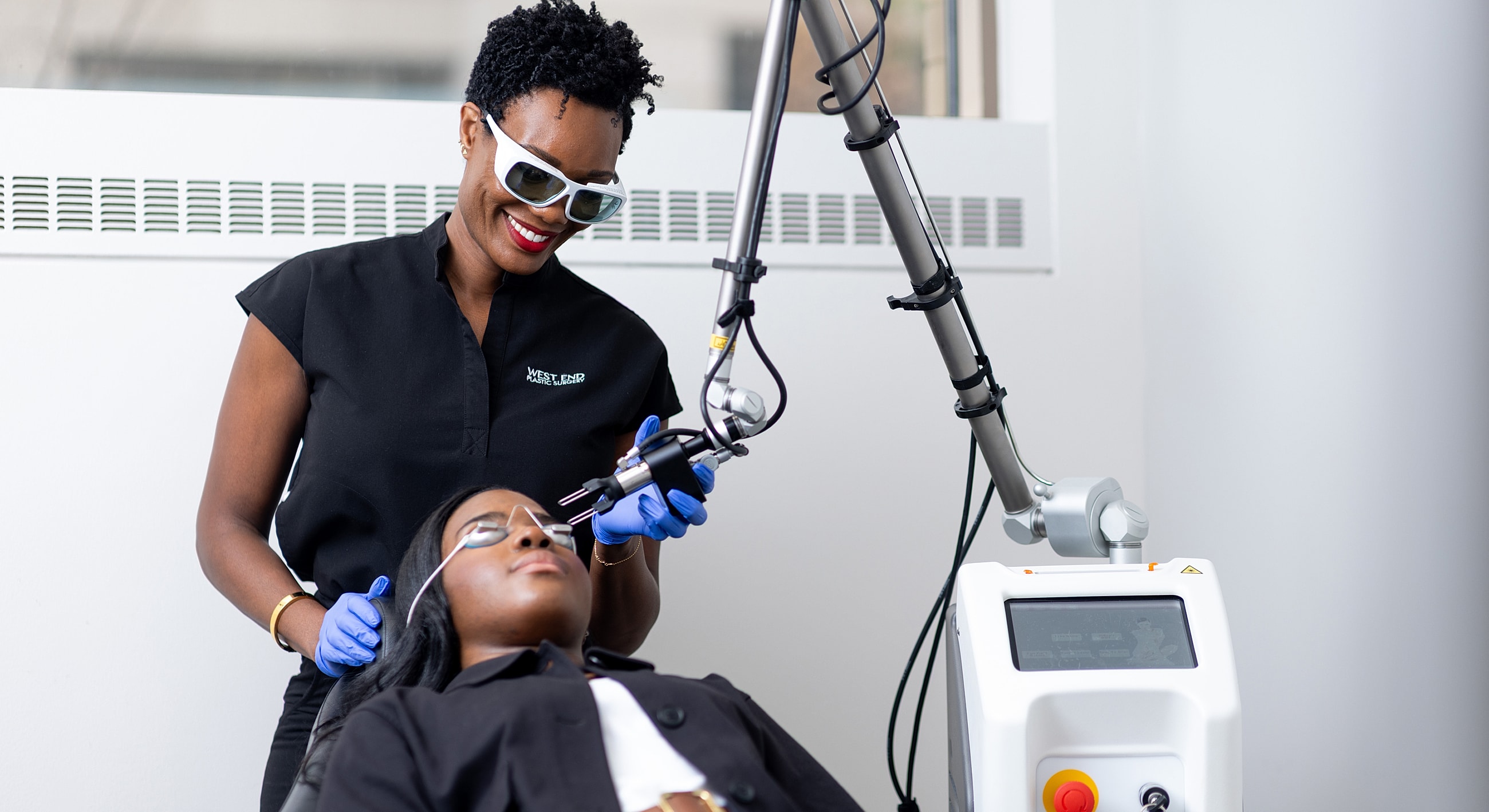 Laser treatment session in a cosmetic clinic.